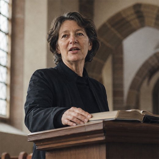 Pfrn. Barbara Lehmann auf der Kanzel